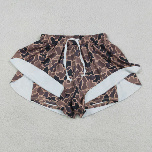 Adult Women Southern Brown Camo Yoga Active Ruffle Shorts Bottom